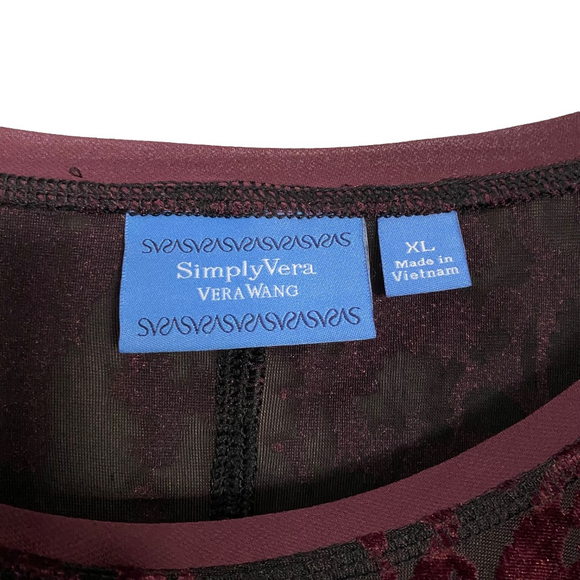 SIMPLY VERA WANG Burgundy Velvet Burnout Mesh Hem Top Whimsigoth Fairy Grunge XL - Picture 8 of 12
